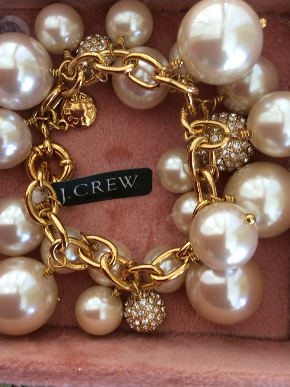 J. Crew Gold-Tone Pearl & Crystal Cluster Bracelet - Cream Pearls - NWT